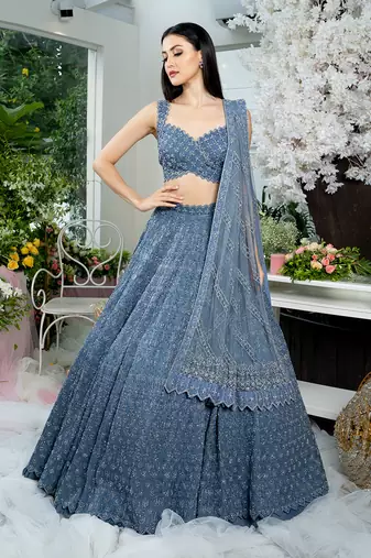 Twilight Blue Geometric Lehenga Set