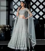 Silver All Over Embroidered Lehenga Set With Dupatta