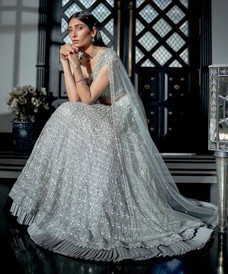 Silver All Over Embroidered Lehenga Set With Dupatta 2