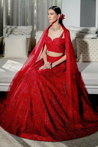 Crimson Red Lehenga Set With Dupatta