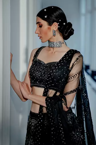 Black Celeste Lehenga Set With Dupatta
