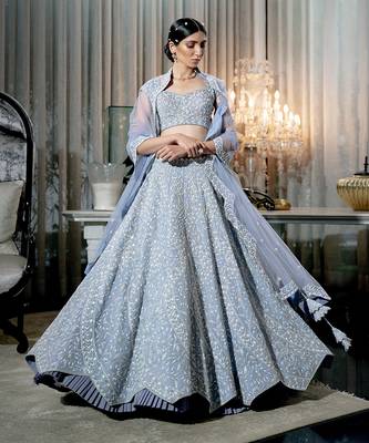 Lilac Blue Spiral Lehenga Set With Dupatta 1