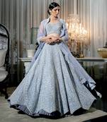 Lilac Blue Spiral Lehenga Set With Dupatta