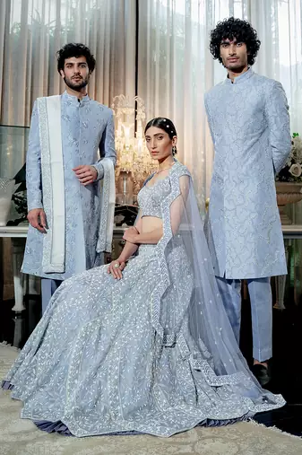 Lilac Blue Spiral Lehenga Set With Dupatta