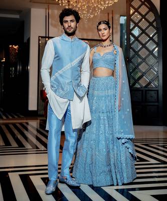 Powder Blue Neo-Floral Lehenga Set With Dupatta 2