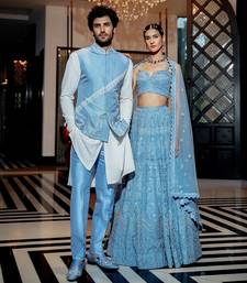 Powder Blue Neo-Floral Lehenga Set With Dupatta