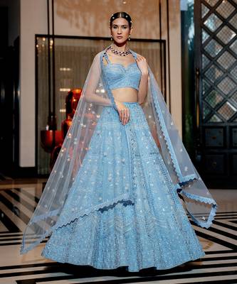 Powder Blue Neo-Floral Lehenga Set With Dupatta 1
