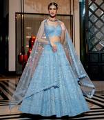 Powder Blue Neo-Floral Lehenga Set With Dupatta