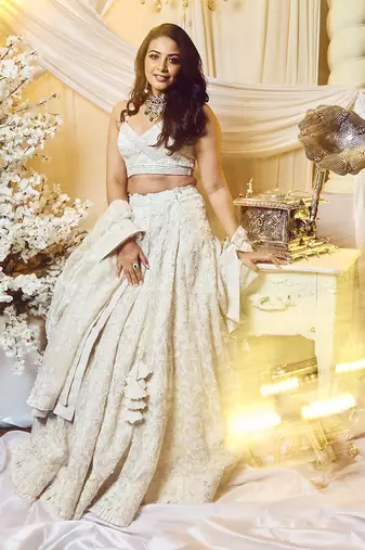 Chantilly White Lotus Lehenga