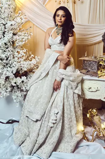 Chantilly White Lotus Lehenga