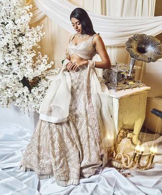 Chestnut White Lines Lehenga Set 3