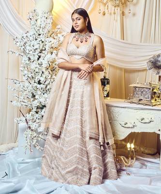 Champagne Taupe Chevron Lehenga Set 1