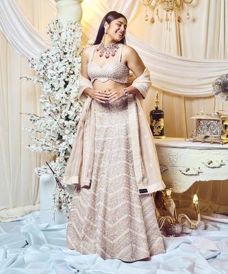 Champagne Taupe Chevron Lehenga Set 2