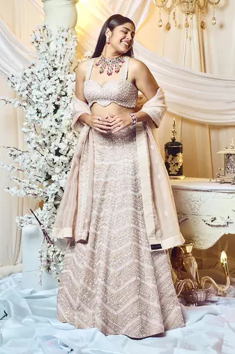 Champagne Taupe Chevron Lehenga Set