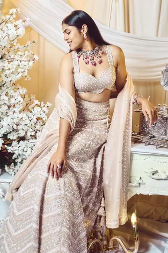 Champagne Taupe Chevron Lehenga Set