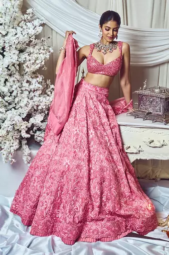 Rouge Pink Floral Lehenga Set