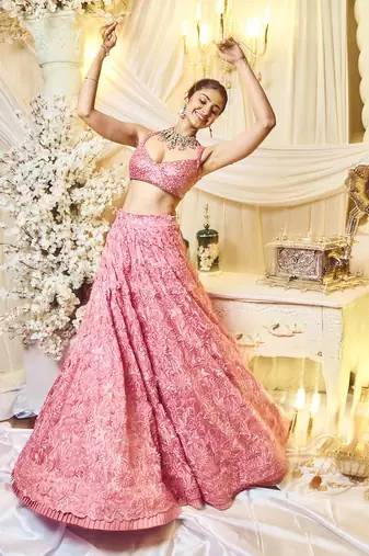 Rouge Pink Floral Lehenga Set