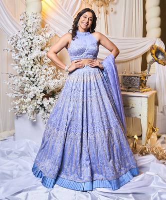 Periwinkle Blue Chevron Lehanga Set 1