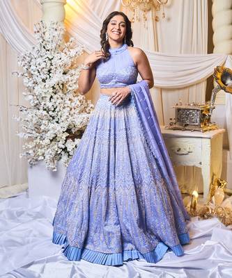Periwinkle Blue Chevron Lehanga Set 2