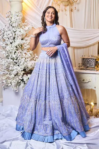 Periwinkle Blue Chevron Lehanga Set