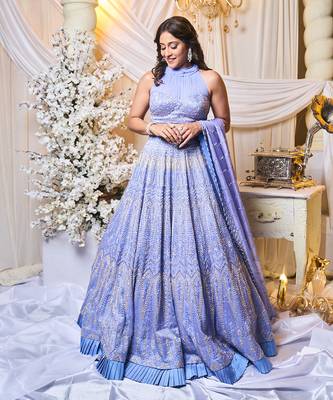 Periwinkle Blue Chevron Lehanga Set 3