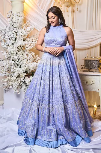 Periwinkle Blue Chevron Lehanga Set
