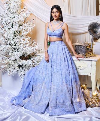 Periwinkle Blue Neo- Lines Lehanga Set 1