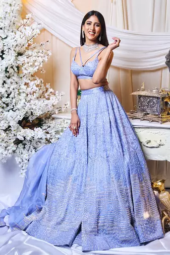 Periwinkle Blue Neo- Lines Lehanga Set