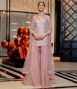 Onion Pink Neo- Floral Tank And Palazzo Set With Dupatta