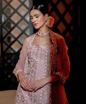 Onion Pink Neo- Floral Tank And Palazzo Set With Dupatta 2