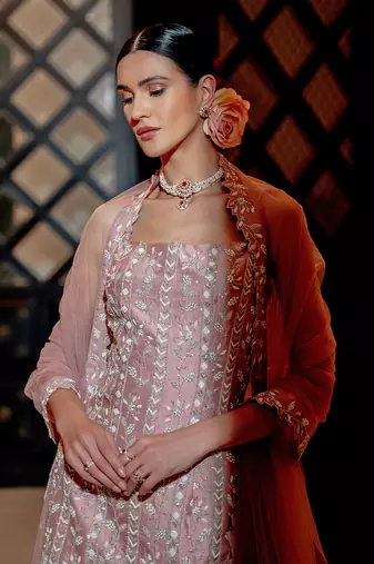 Onion Pink Neo- Floral Tank And Palazzo Set With Dupatta