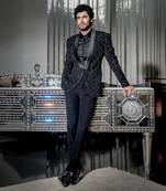 Black Metallic Checkered Blazer Set