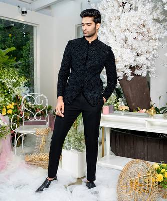 Celeste Black Embroidered  Bandhgala Set 1