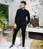 Celeste Black Embroidered  Bandhgala Set