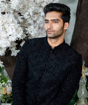Celeste Black Embroidered  Bandhgala Set 2