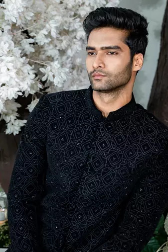 Celeste Black Embroidered  Bandhgala Set