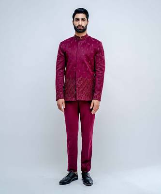Plum Dispersed Bandhgala Set 1