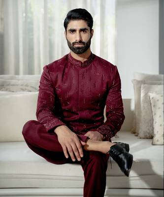 Plum Dispersed Bandhgala Set 2