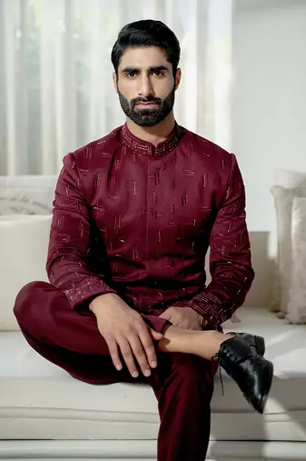 Plum Dispersed Bandhgala Set