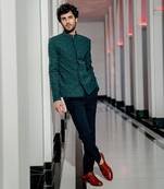 Emerald Green Geometric Bandhgala Set A