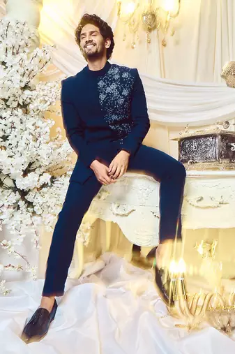 Prussian Blue Bandhgala Set
