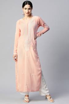 SHADES Chikankari Peach straight kurti.