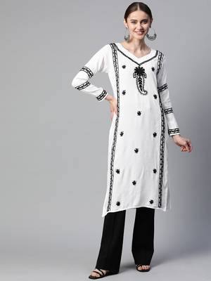 SHADES Chikankari white kurti with black thread work 2