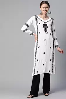 SHADES Chikankari white kurti with black thread work