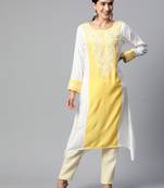 SHADES Chikankari yellow kurti with white thread work