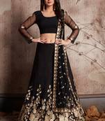  BLACK  DORI SEQUINS & ZARI EMBROIDERED CREPE FESTIVE BRIDAL WEDDING & PARTY WEAR SEMI STITCHED LEHENGA CHOLI