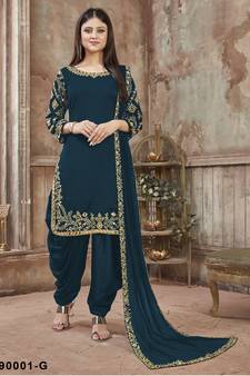 Teal Embroidered Faux Georgette Punjabi Salwar Suit