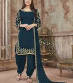 Teal Embroidered Faux Georgette Punjabi Salwar Suit