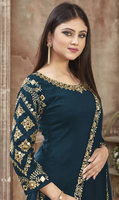 Teal Embroidered Faux Georgette Punjabi Salwar Suit 2