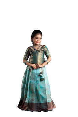 Shivangi Girls Sky Blue Copper Yentra Pattu Pavadai | Langa 1